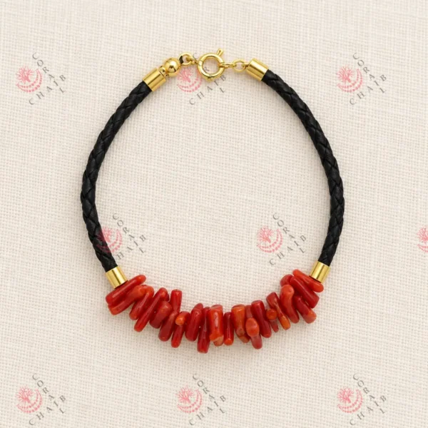 Mediterranean red coral bracelet with stainless steel details 5-312