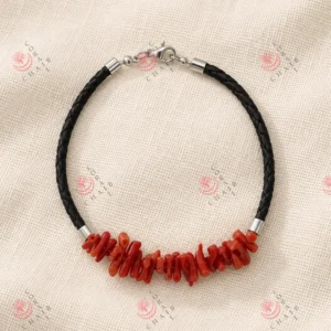 Red coral leather bracelet 5-312 – detail view